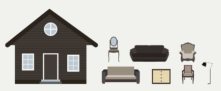 The house is furnished with furniture. Modern Flat style Vectorのイラスト素材