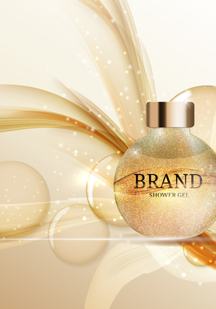 Shower Gel Bottle Template for Ads or Magazine Background. 3D Realistic Vector Illustrationのイラスト素材