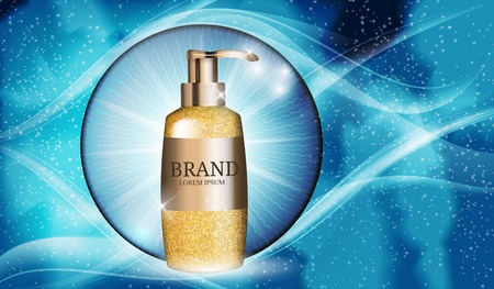 Shower Gel Bottle Template for Ads or Magazine Background. 3D Realistic Vector Illustrationのイラスト素材