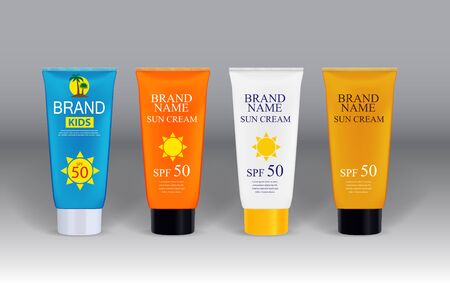 Sun Care Cream Bottle, Tube Template for Ads or Magazine Backgroのイラスト素材