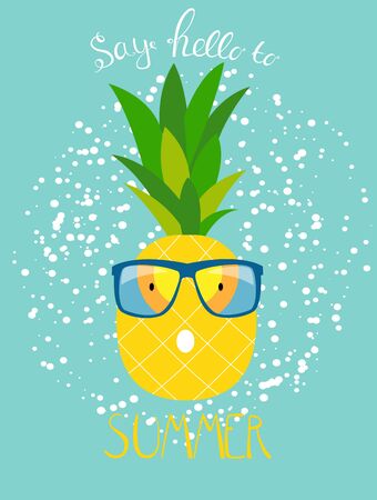 Pineapple in Glasses. Summer Concept Background Vector Illustratのイラスト素材