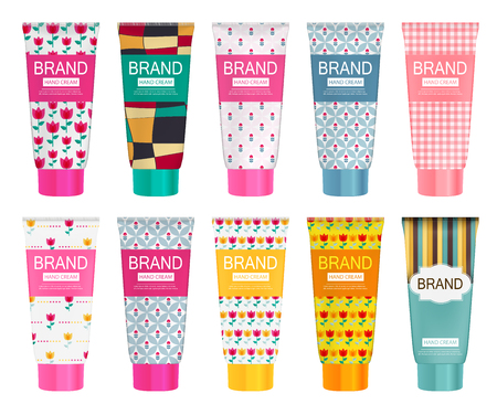 Hand Care Cream Bottle Collection Set, Tube Template for Ads orのイラスト素材