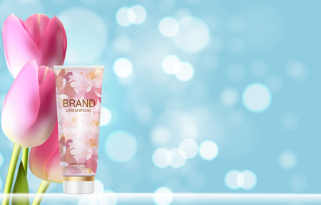 Hand Care Cream Bottle, Tube Template for Ads or Magazine Backgrのイラスト素材