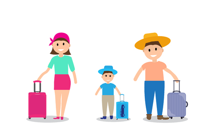 Family on vacation with suitcases. Vector Illustration.のイラスト素材