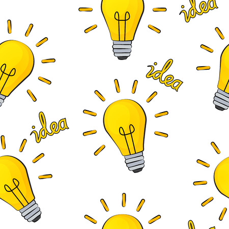 Idea Bulb Flat Design Icon Seamless Pattern Background. Vector Illustrationのイラスト素材
