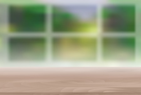 Wood Table Top on Blur Natural Green Background for Display, Monのイラスト素材
