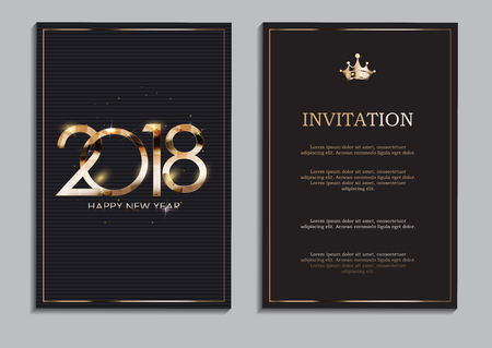 2018 New Year Gold Glossy Background. Vector Illustrationのイラスト素材