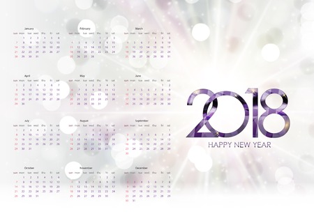 Calendar 2018. Week starts from Sunday. Vector Illustrationのイラスト素材