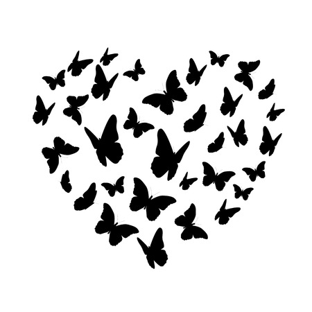 Beautifil Butterfly Heart Silhouette Isolated on White Backgrounのイラスト素材