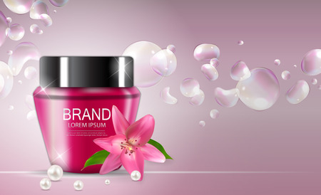 Design cosmetics product template for ads or magazine background. 3D realistic vector illustrationのイラスト素材