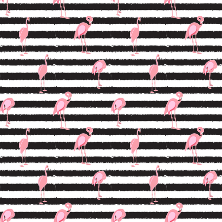 Colorful pink flamingo isolated on white background. Seamless pattern. Vector Illustration. EPS10のイラスト素材