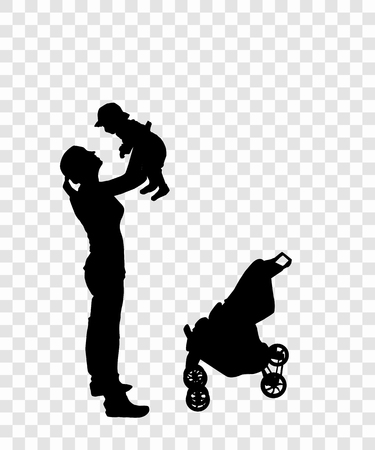 Sticker to car silhouette of mother with child.のイラスト素材