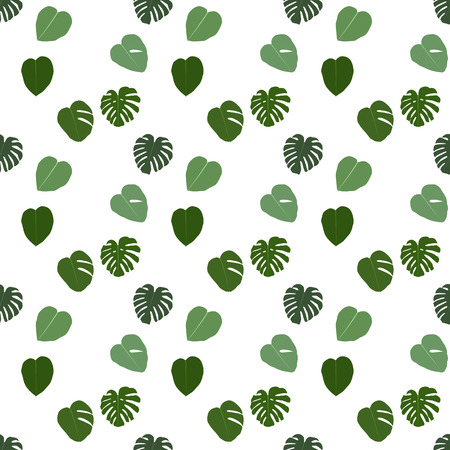 Colorful naturalistic green leaves on branch. Seamless pattern illustration.のイラスト素材