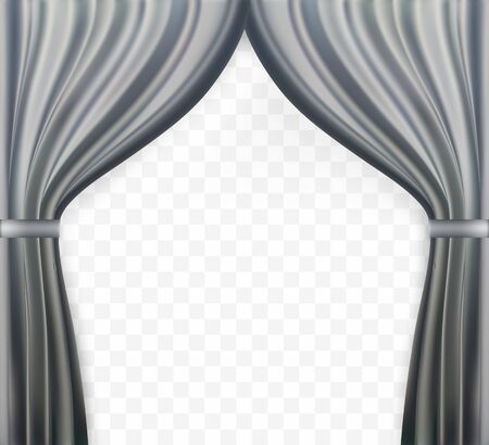 Naturalistic image of curtain, open curtains gray color on transparent background vector illustration.のイラスト素材