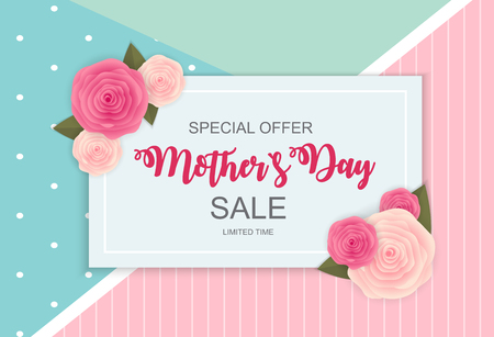 Happy Mother s Day Cute Sale Background with Flowers. Vector Illustration EPS10のイラスト素材