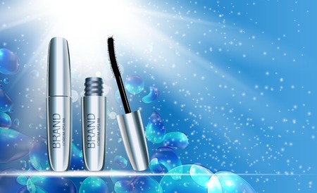 Fashion design makeup cosmetics product template for ads or magazine background. Mascara product series report. 3D realistic vector illustration.のイラスト素材