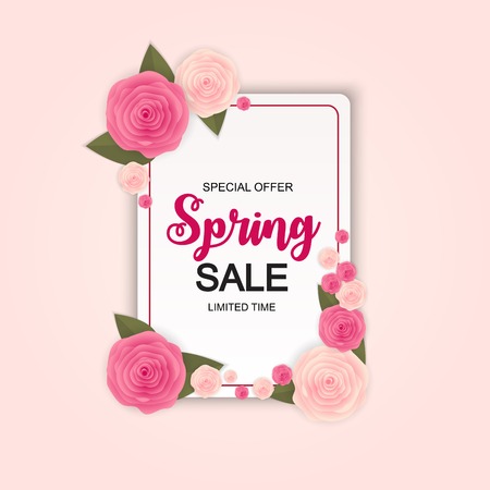 Spring Sale Cute Background with Flowers. Vector Illustrationのイラスト素材