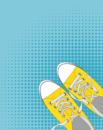 Pair of shoes on color background in Pop Art Style Vector Illustrationのイラスト素材