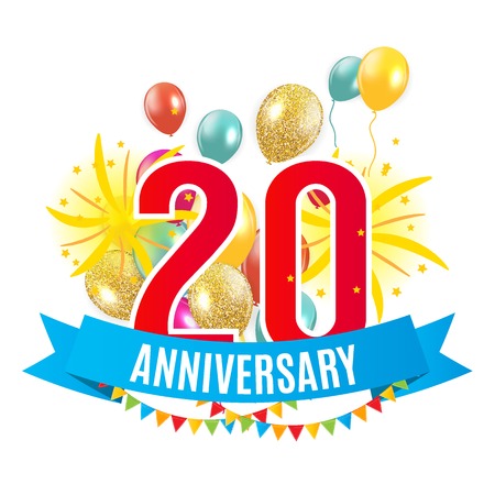 Template 20 Years Anniversary Congratulations, Greeting Card with Balloons Invitation Vector Illustrationのイラスト素材