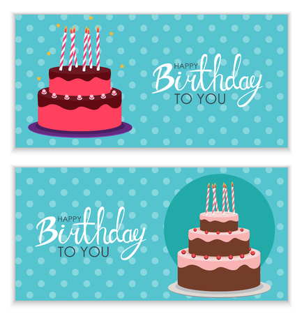 Happy Birthday Poster Background with Cake. Vector Illustrationのイラスト素材