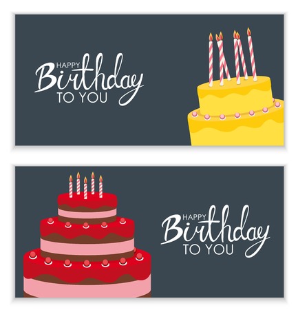 Happy Birthday Poster Background with Cake. Vector Illustrationのイラスト素材