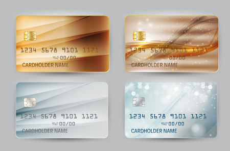 Gold and Silver Wave Bank Card blank model template top view with shadow isolated on transparent backgroundcollection set. Vector Illustration EPS10のイラスト素材