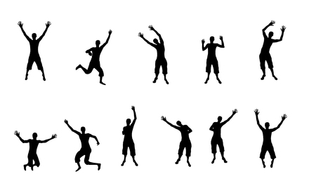 Black and white silhouettes of jumping happy and joyful people. Vector Illustration. EPS10のイラスト素材