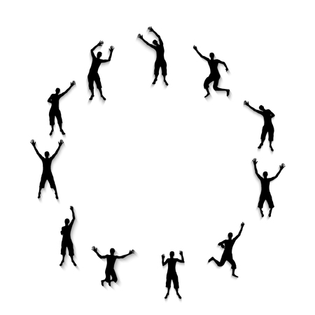 Black and white silhouettes of jumping happy and joyful people. Vector Illustration. EPS10のイラスト素材