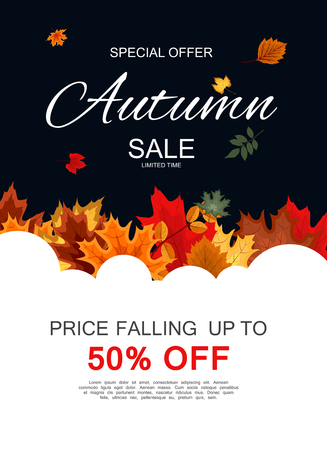 Abstract Vector Illustration Autumn Sale Background with Falling Autumn Leavesのイラスト素材
