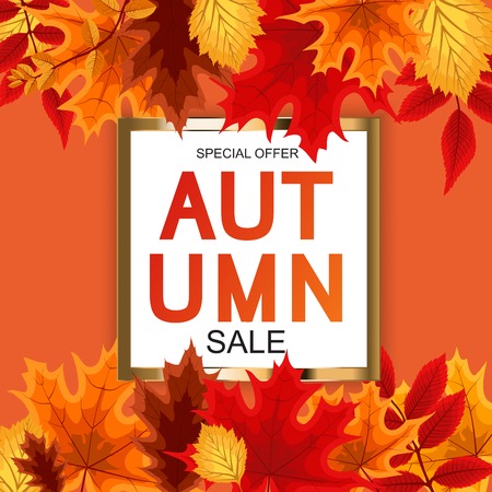 Abstract Vector Illustration Autumn Sale Background with Falling Autumn Leaves. EPS10のイラスト素材