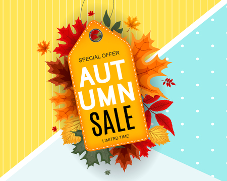 Abstract Vector Illustration Autumn Sale Background with Falling Autumn Leaves. EPS10のイラスト素材