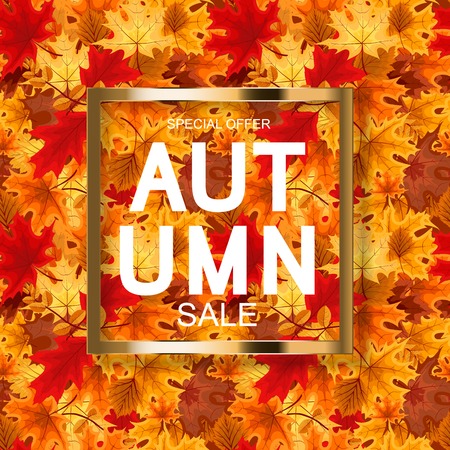 Abstract Vector Illustration Autumn Sale Background with Falling Autumn Leaves. EPS10のイラスト素材