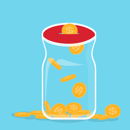 Glass bank with falling gold coins - Contribution to the Future. Vector Illustration. EPS10のイラスト素材