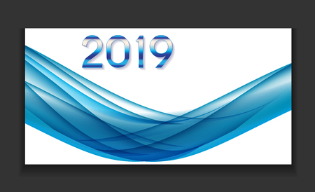 2019 Abstract Vector Illustration of New Year on Background of colored waves. EPS10のイラスト素材
