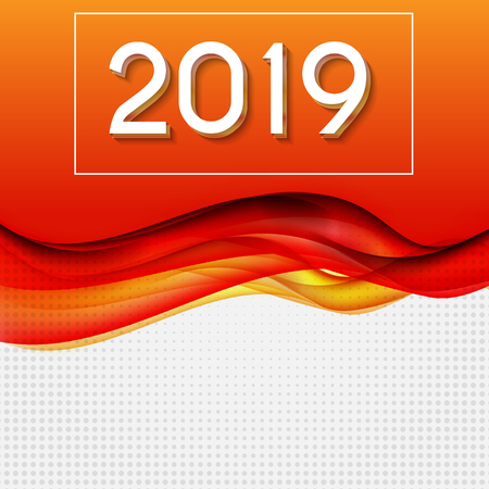 2019 Abstract Vector Illustration of New Year on Background of colored waves. EPS10のイラスト素材
