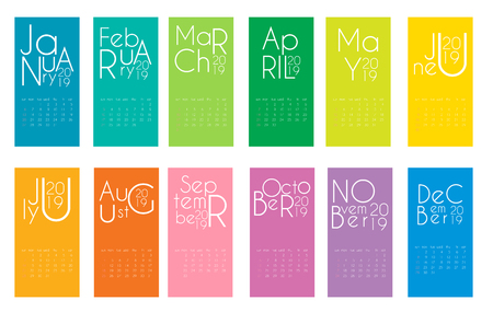 Colorful year 2019 calendar template. Vector Illustration EPS10のイラスト素材