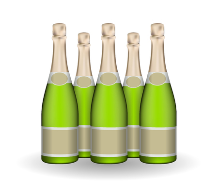 Set of naturalistic champagne green bottle with labels. Vector illustration. EPS10のイラスト素材
