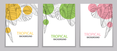 Abstract tropical banana and monstera palm leaves tropical background. Vector Illustrationのイラスト素材