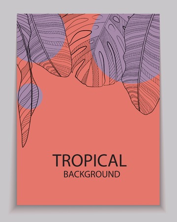 Abstract tropical banana and monstera palm leaves tropical background. Vector Illustrationのイラスト素材