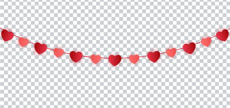 Red Paper hearts garland for Valentines Day Card. Vector Illustration. EPS10のイラスト素材