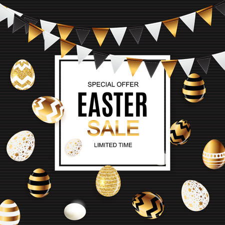 Happy Easter Cute Sale Poster  Background with Eggs. Vector Illustrationのイラスト素材