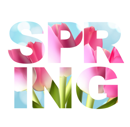 Hello Spring Banner Greetings Design  Background with Colorful Flower Elements. Vector illustration.のイラスト素材