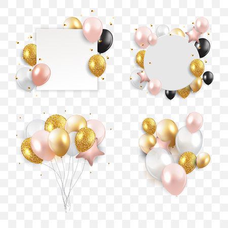 Glossy Happy Birthday Concept with Balloons isolated on transparent background. Vector Illustration eps10のイラスト素材