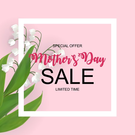 Happy Mother`s Day Cute Sale Background with Flowers. Vector Illustration EPS10のイラスト素材
