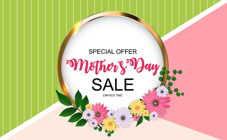 Happy Mother`s Day Cute Sale Background with Flowers. Vector Illustration EPS10のイラスト素材