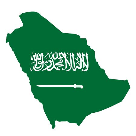 Green sketchy territory of saudi arabia with elements of flag, text and sword. Vector Illustration. EPS10のイラスト素材