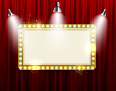 Retro frame comic design banner elements with light bulbs.のイラスト素材