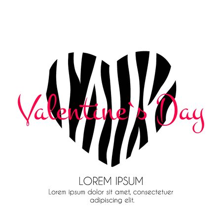 Happy Valentines Day Card with Heart and Zebra Pattern. Vector Illustration eps10のイラスト素材