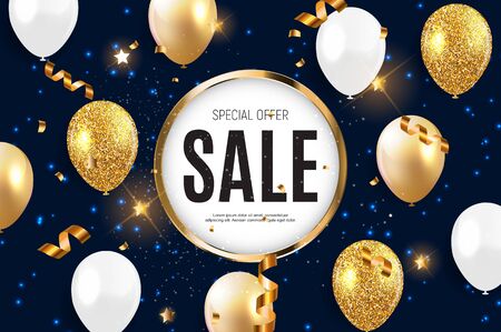 Sale banner with floating balloons. Vector illustration.のイラスト素材