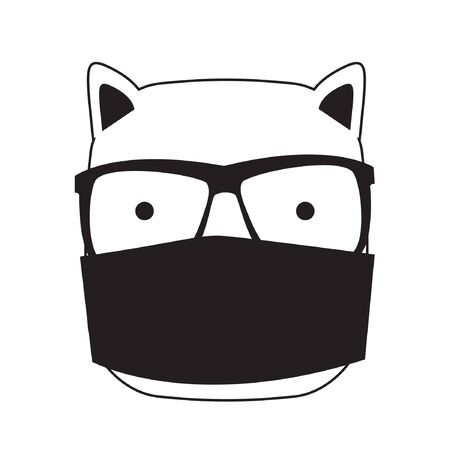 Cute Handdrawn Cat with medical mask. Vector Illustration EPS10のイラスト素材